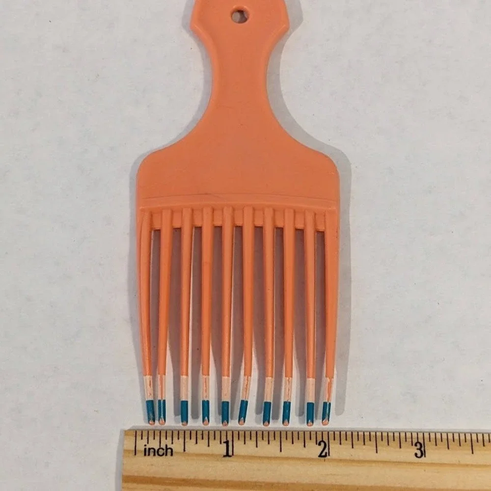 Vintage Peach Afro Hair Pick Wide Tooth Detangling Comb Teal Tips Pat 4340008
